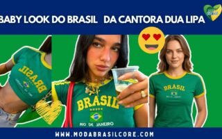 cantora Dua Lipa com camisa baby look retrô do brasil