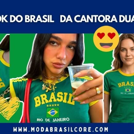 cantora Dua Lipa com camisa baby look retrô do brasil