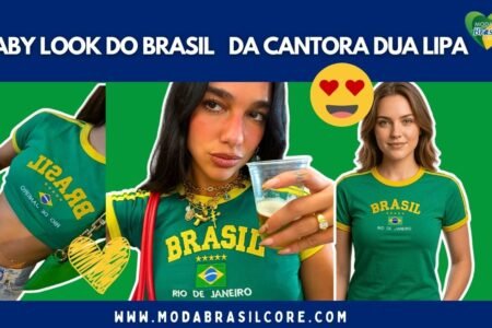 cantora Dua Lipa com camisa baby look retrô do brasil