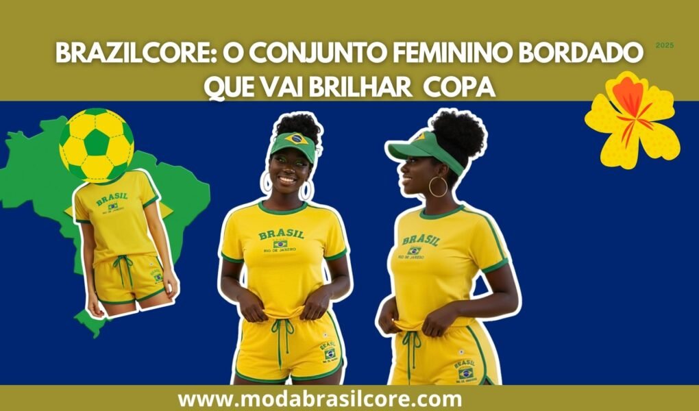 Conjunto short e cropped amarelo do brasil retrô