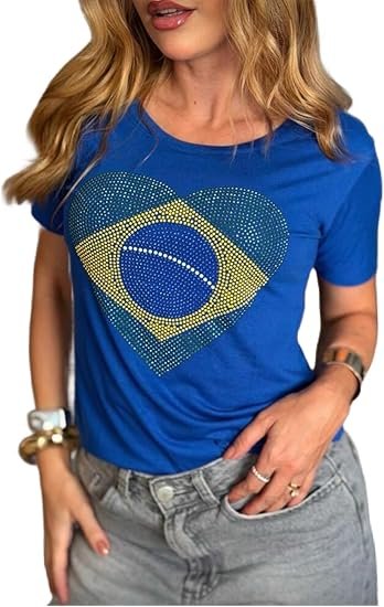 Baby Look AZUL  com Paetê Seleção Brasileira