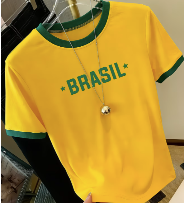 Baby Look Brasil Tradicional amarela e verde 