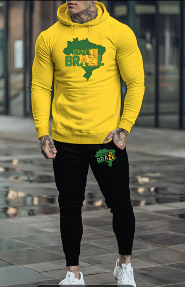 Conjunto de Moletom Masculino do Brasil  com Capuz amarelo