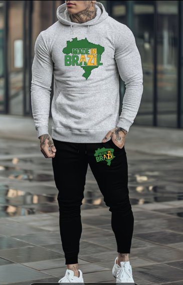 Conjunto de Moletom Masculino do Brasil  com Branco