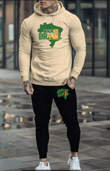 Conjunto de Moletom Masculino do Brasil  com Capuz