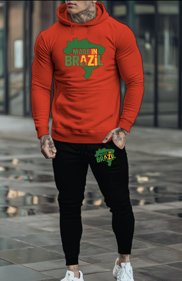 Conjunto de Moletom Masculino do Brasil  com Capuz vermelha