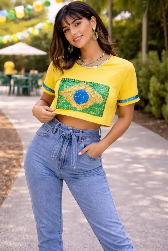  Cropped amarelo Bordado Paetê Verão Praia Brasil Core