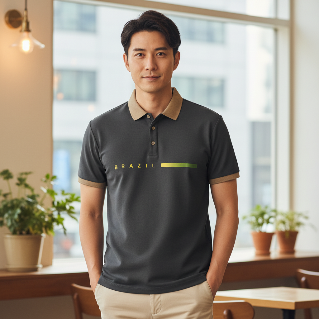 Camisa Polo do Brasil Cinza da Temu