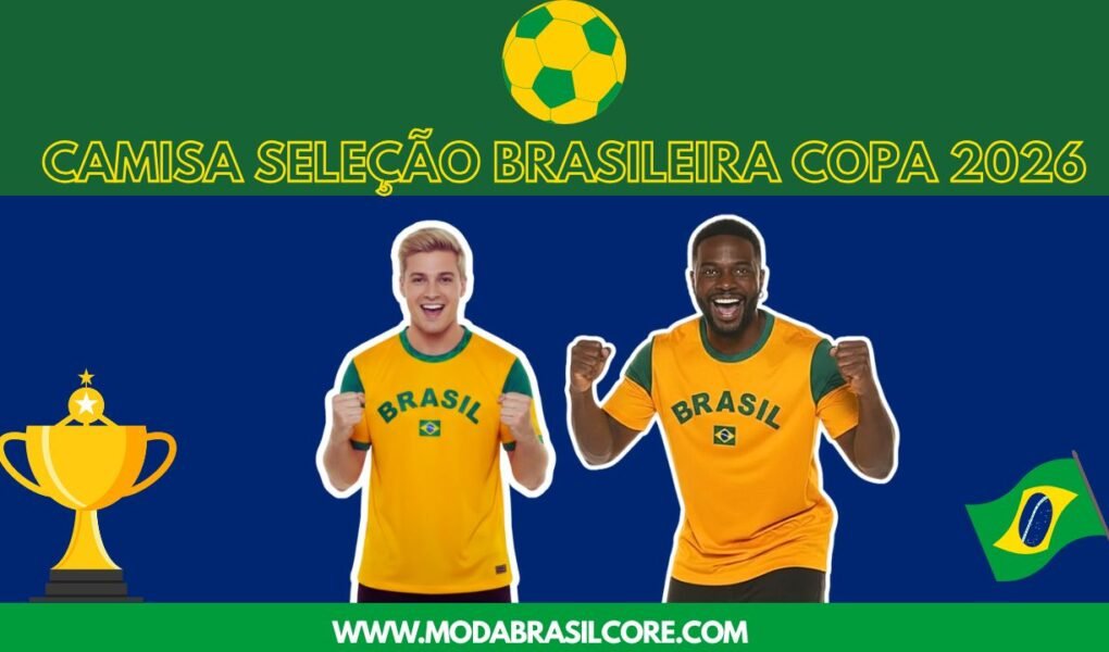 Dois homens usando a Camisa Seleção Brasileira Brasil Oficial Licenciada 2026