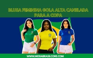 Três mulheres usando Blusa Feminina Gola Alta Canelada, cor verde,azul e amarela