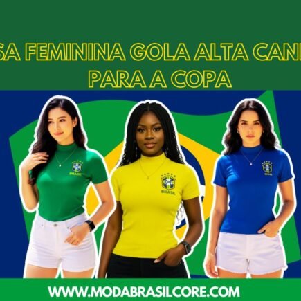 Três mulheres usando Blusa Feminina Gola Alta Canelada, cor verde,azul e amarela