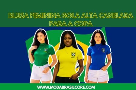 Três mulheres usando Blusa Feminina Gola Alta Canelada, cor verde,azul e amarela