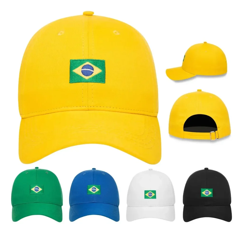 Boné Brasil Bandeira Minimalista Seleção Aba Curva, amarelo, azul, verde, preto, branco
