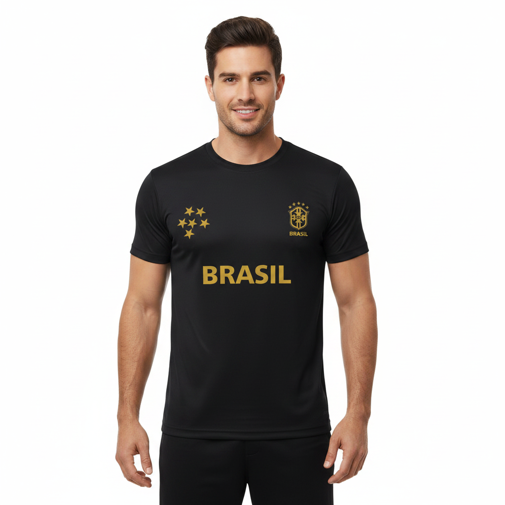 Camiseta Brasil Dry Masculina Camisa Copa do Mundo Torcedor Elite camisa preta 