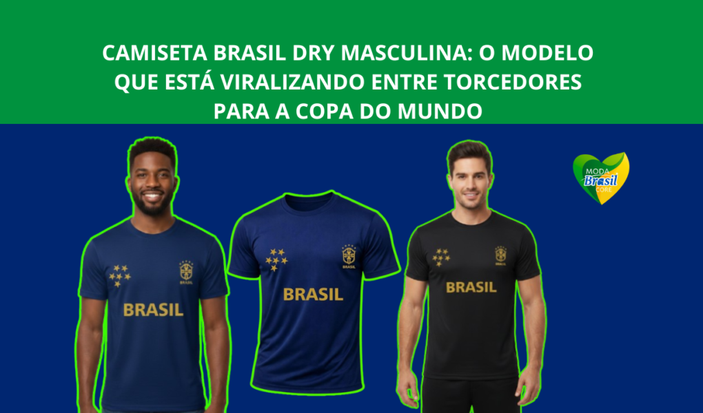 Camiseta Brasil Dry Masculina: preto e azul