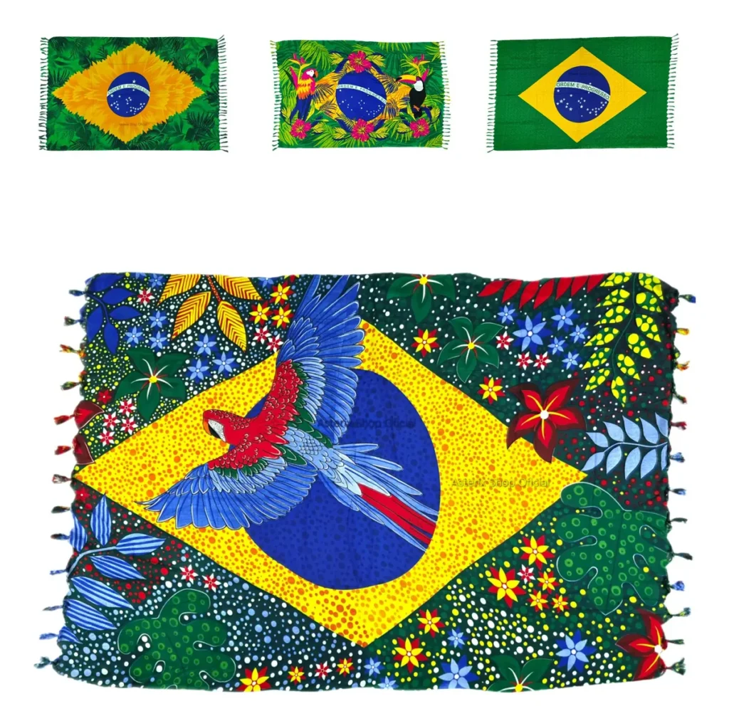 canga feminina com bandeira do brasil e cores do brasil