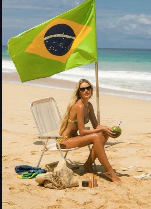 Yasmin Brunet entra na trend brasilcore ela esta usando o biquini do brasil
