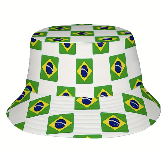 Bucket hat Brasil Copa 2026 Temu - Modelo  4 Bucket Hat Estampa Mini Bandeiras Brasil