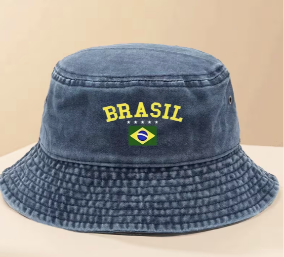 Bucket hat Brasil Copa 2026 Temu - Modelo 5 Bucket Hat Brasil Jeans Lavado Bordado