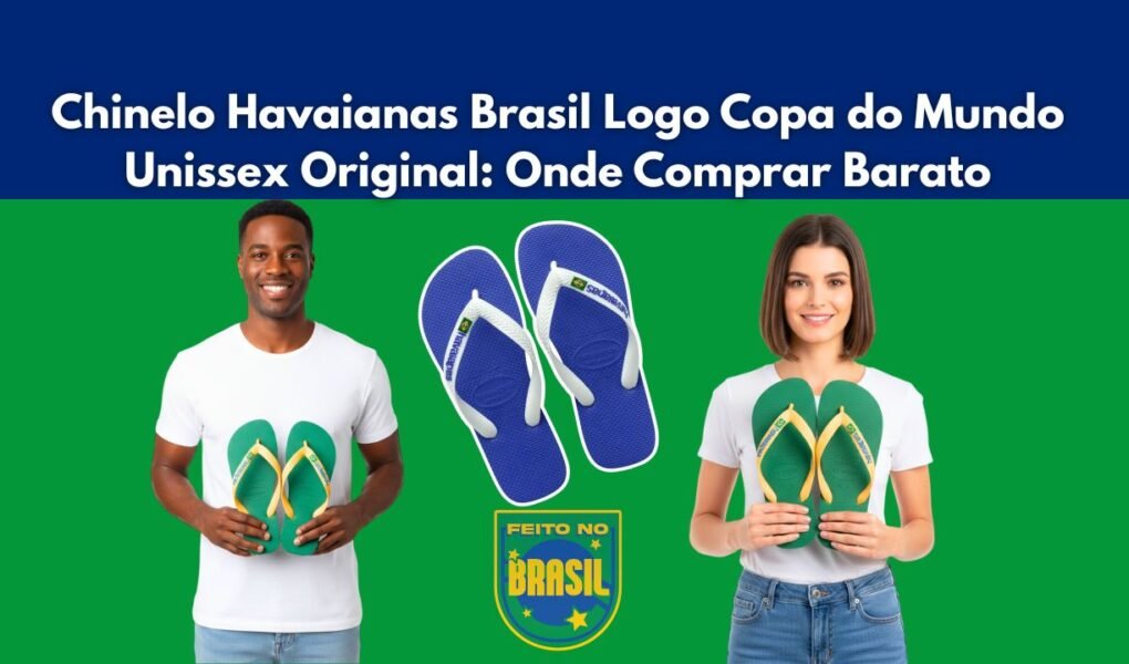homem e mulher segurando Chinelo Havaianas Brasil Logo Copa do Mundo