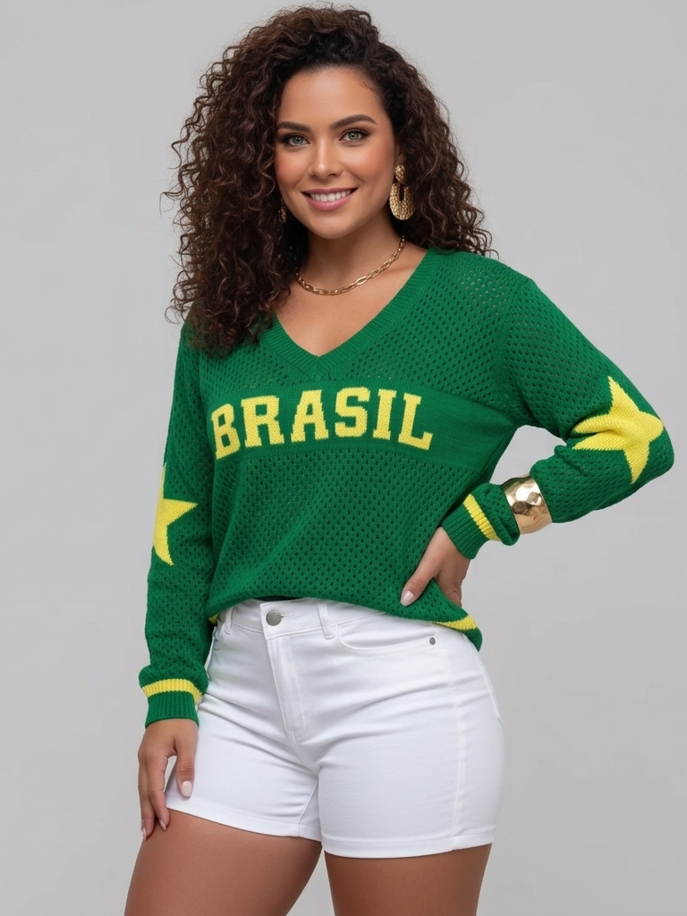 Mulher Blusa Feminina Tricot Brasil cor verde