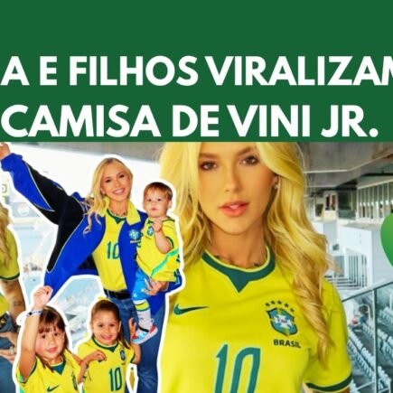 Virginia e filhos usando camisa de Vini Jr da Seleção Brasileira para torcer contra a Croácia