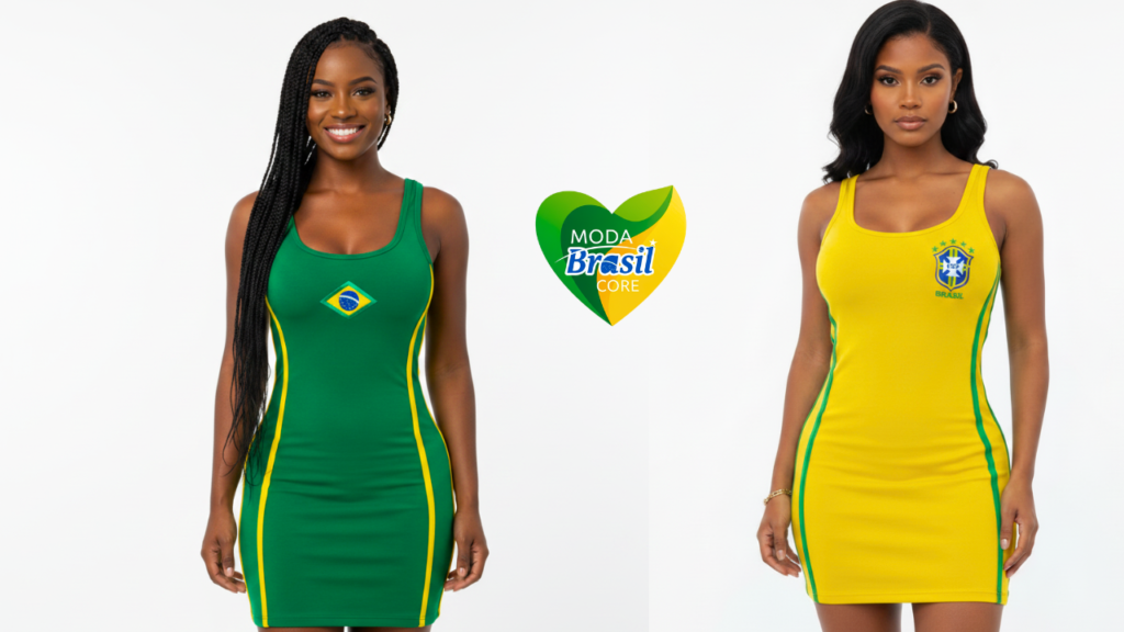 Vestido Curto Regata Estampa Brasil Copa Do Mundo 2026 amarelo e verde
