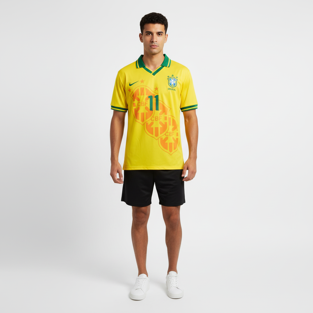 homem usando Camisa do Brasil Romário 11 Amarela Retrô Ano 1994