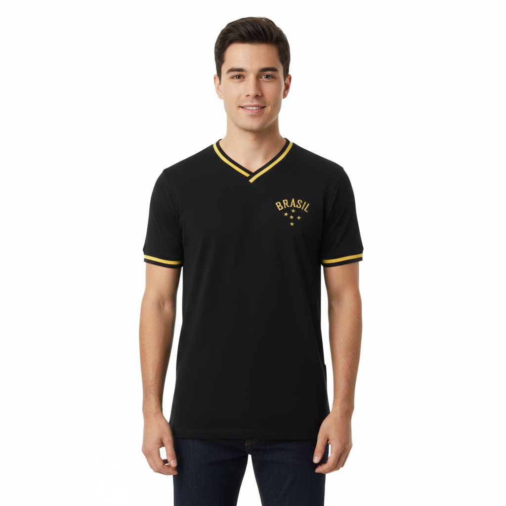 Homem Camisa Brasil Retrô Preta Masculina