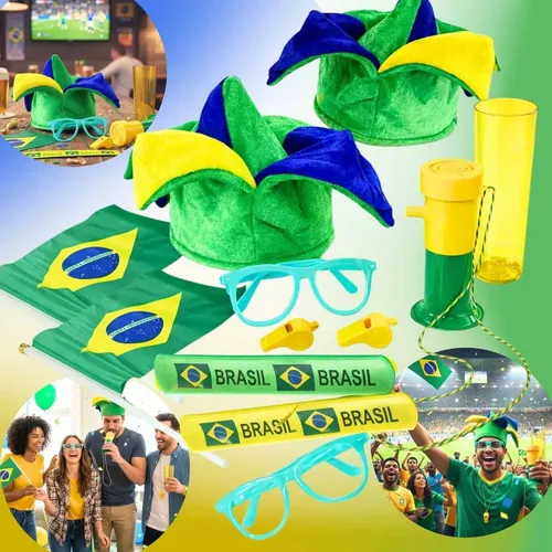 Kit Futebol copa Torcedor Brasil Copo, Chapéu e Apito