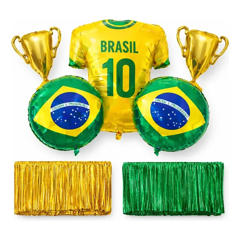 Kit Cortina Metalizada + Camisa Brasil amarelo e verde 