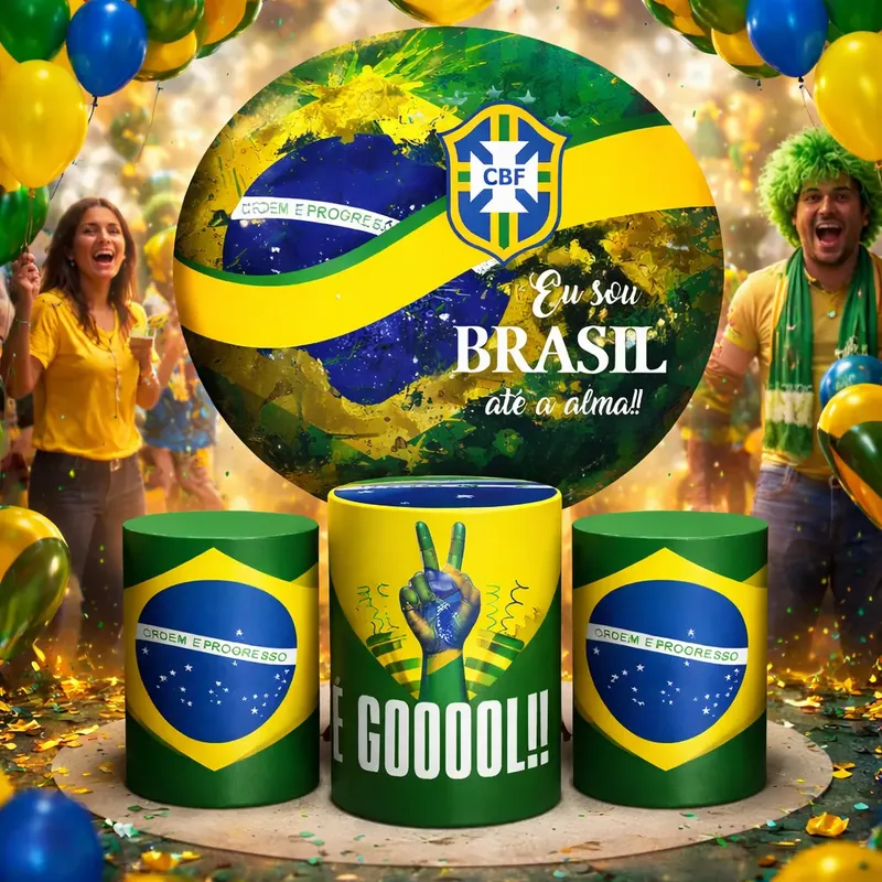 Painel Festa Brasil Copa do Mundo 2026 Cilindros Hexa verde e amarelo 