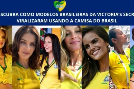 Modelos brasileiras da victoria secrets usando camisas do brasil copa