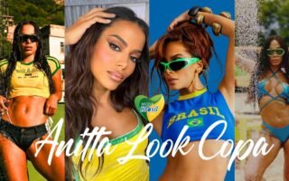 Anitta Look do brasil cores amarelas,verde,azul