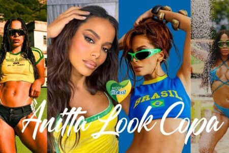 Anitta Look do brasil cores amarelas,verde,azul