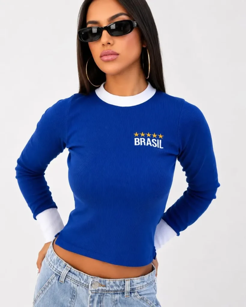 cropped brasil feminina manga longa