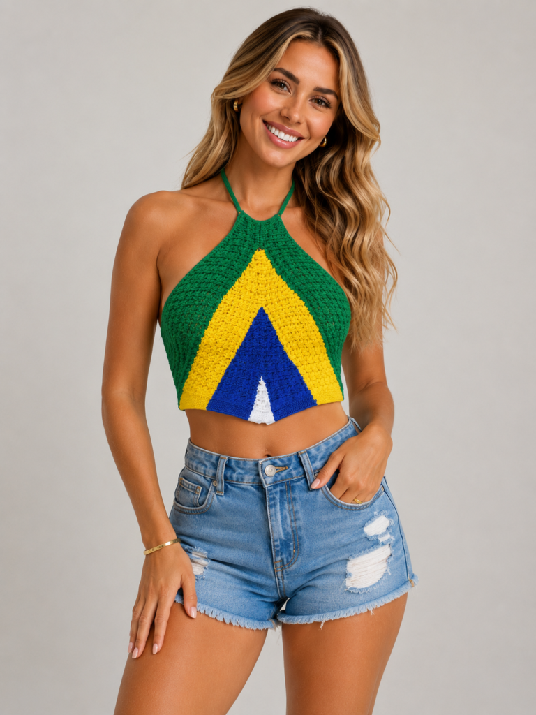 cropped tricô crochê brasil feminina, blusa crochê brasil copa, cropped verde amarelo copa, camiseta crochê seleção brasileira, cropped brasil torcedora, moda copa feminina brasil, blusa artesanal brasil copa, tricô feminino seleção brasileira