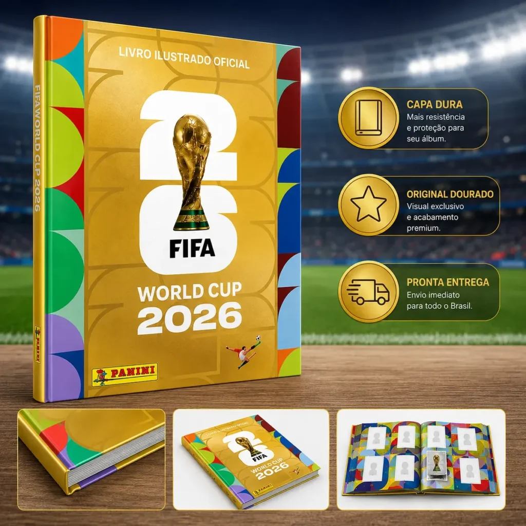 álbum dourado copa do mundo, álbum panini copa 2026, álbum fifa world cup 2026