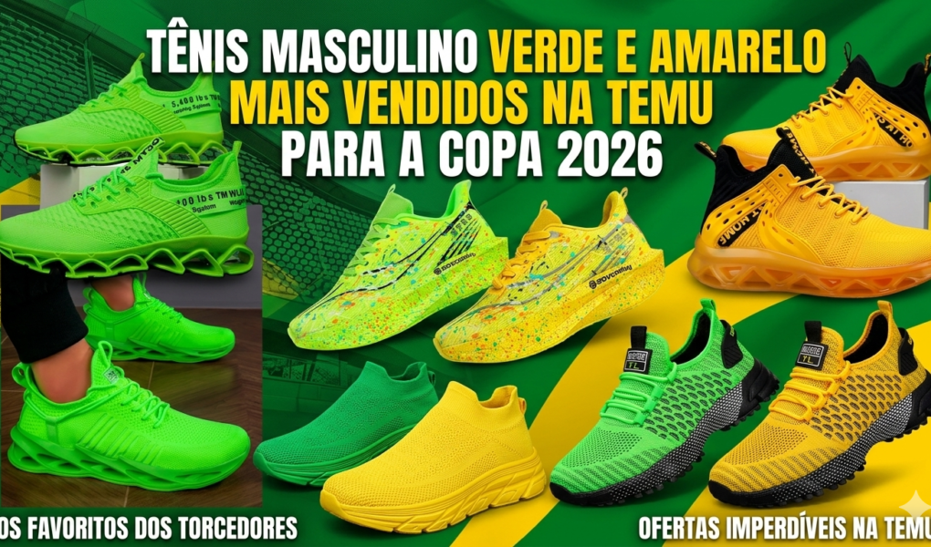 Tênis Masculino Verde e Amarelo Mais Vendidos na TEMU