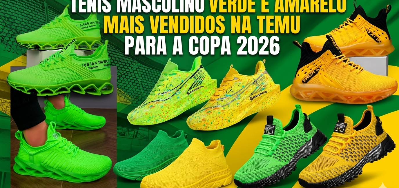 Tênis Masculino Verde e Amarelo Mais Vendidos na TEMU