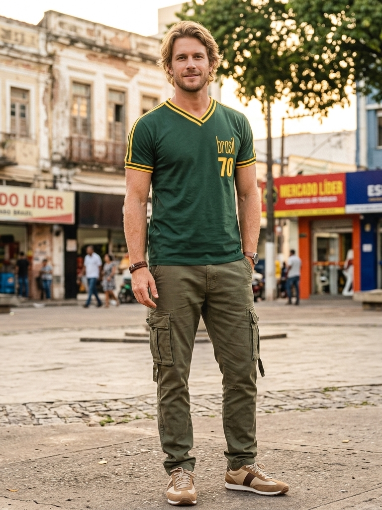 camisa retrô brasil verde masculino
